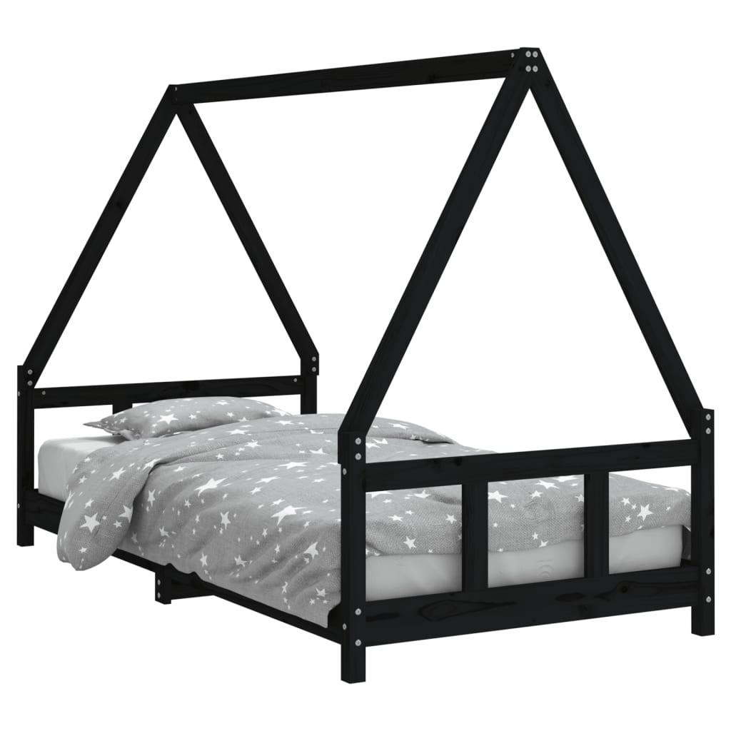 Children's bed black 90x190 cm solid pine wood