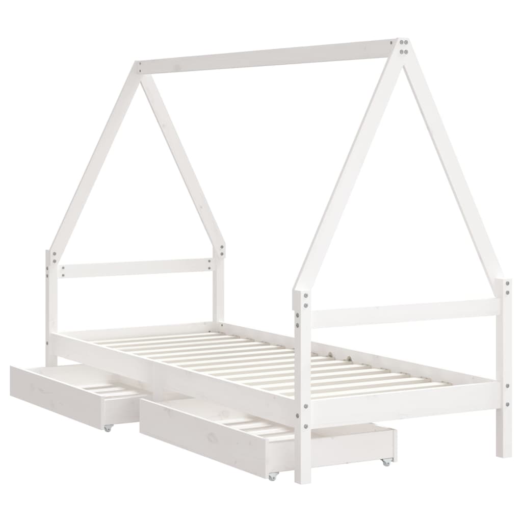 Children's bed with drawers white 80x200 cm solid pine wood