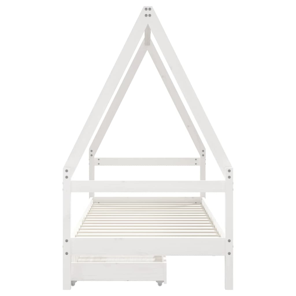 Children's bed with drawers white 80x200 cm solid pine wood