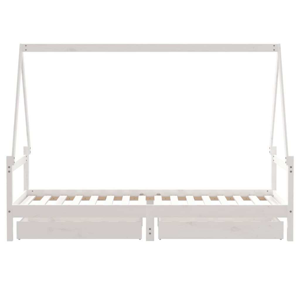 Children's bed with drawers white 80x200 cm solid pine wood