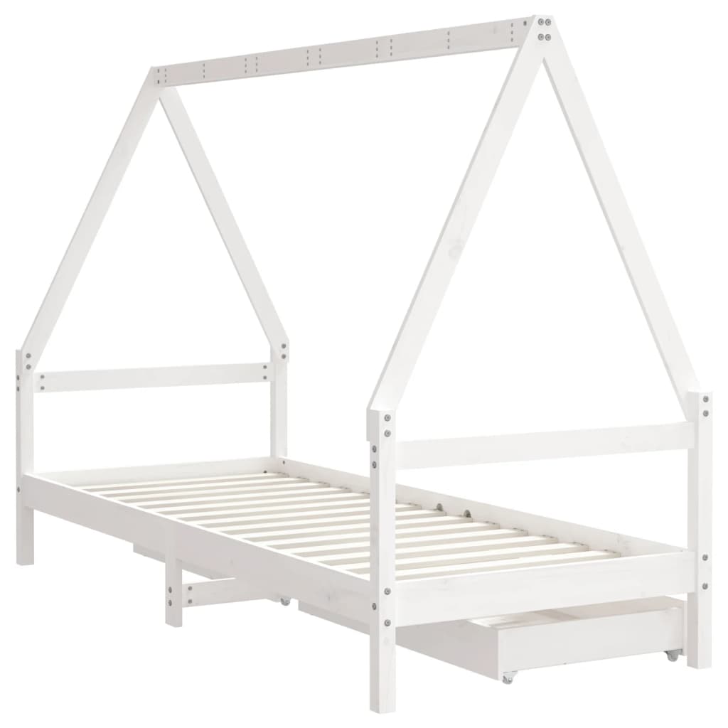 Children's bed with drawers white 80x200 cm solid pine wood