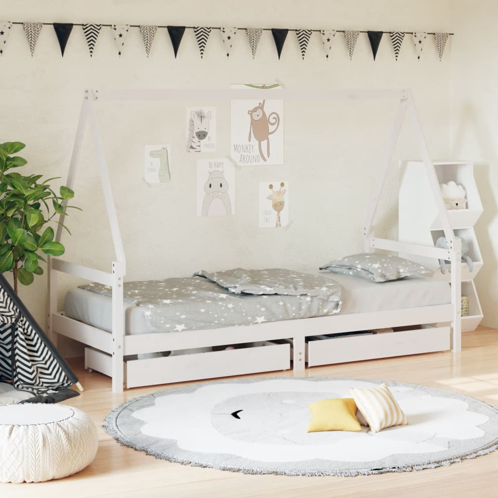 Children's bed with drawers white 80x200 cm solid pine wood