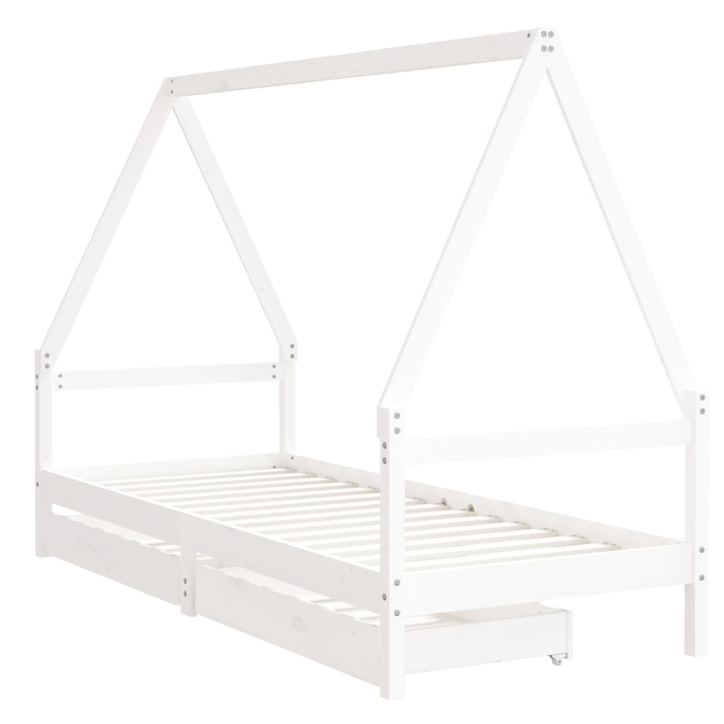 Children's bed with drawers white 90x190 cm solid pine wood