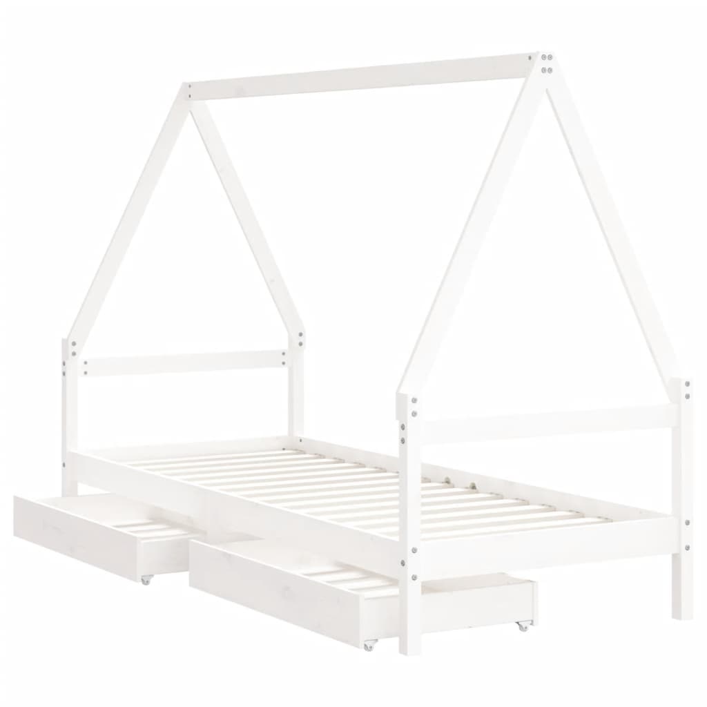 Children's bed with drawers white 90x190 cm solid pine wood