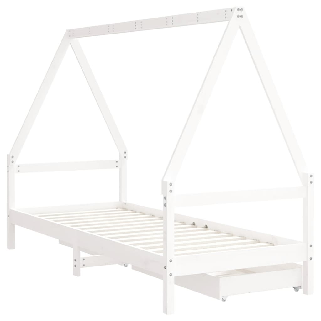 Children's bed with drawers white 90x190 cm solid pine wood