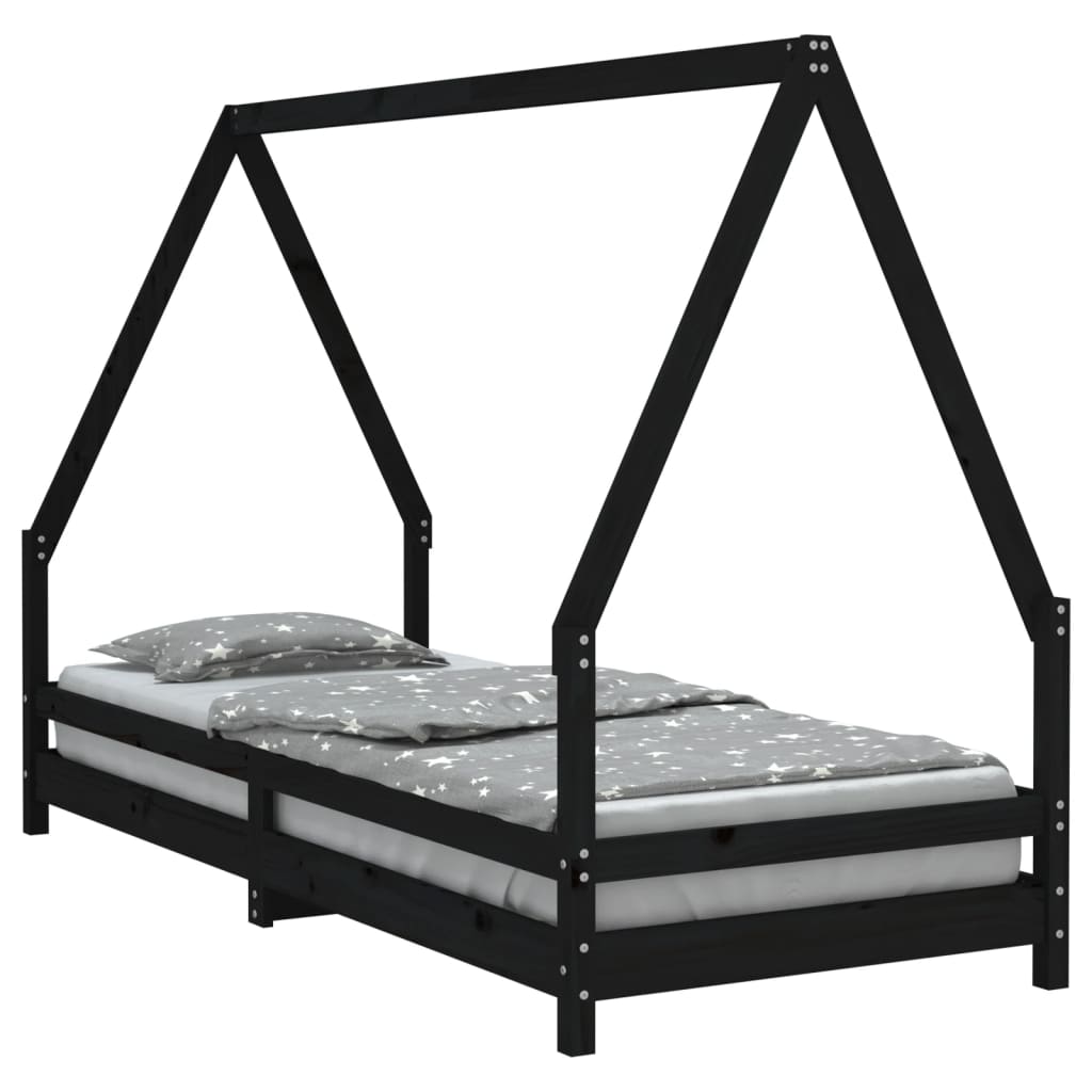 Children's bed black 80x200 cm solid pine wood