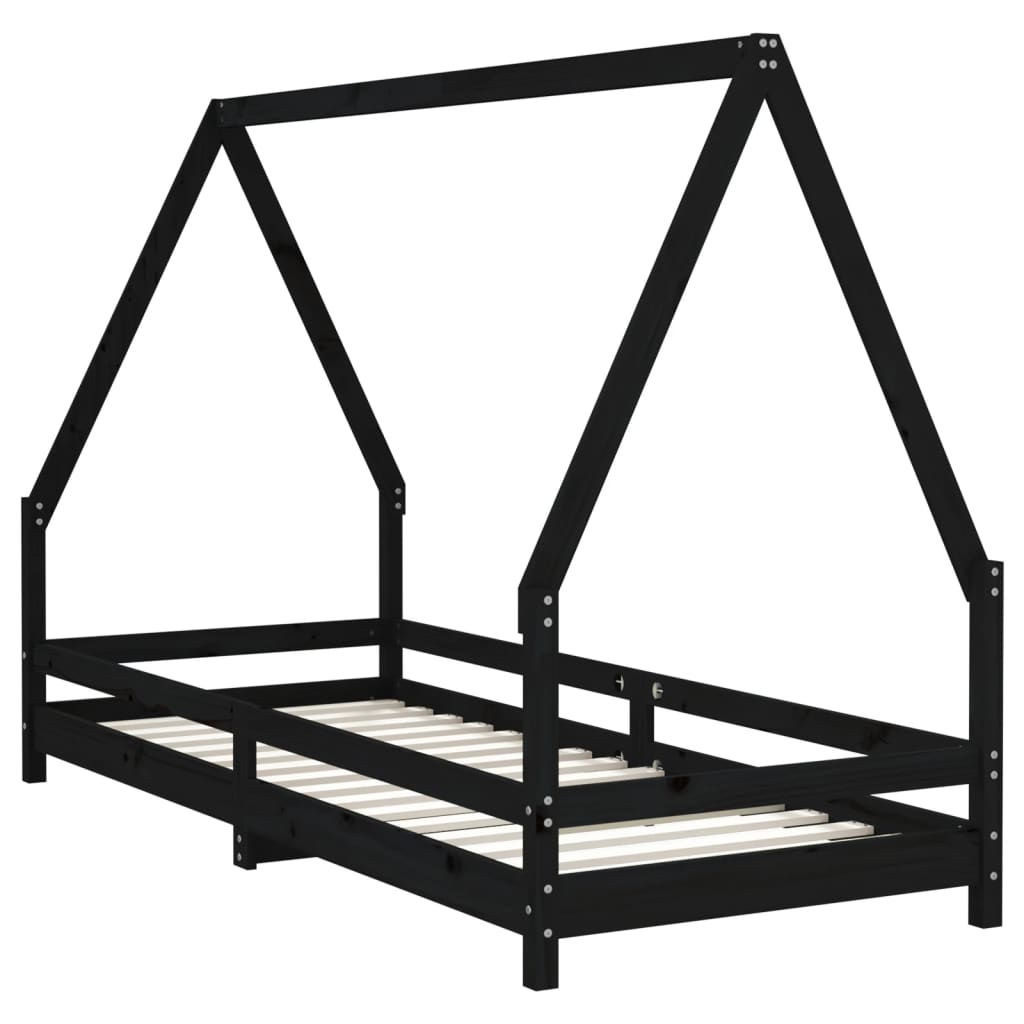 Children's bed black 80x200 cm solid pine wood