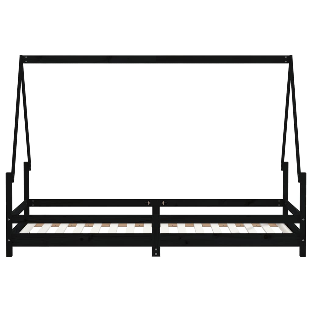 Children's bed black 80x200 cm solid pine wood