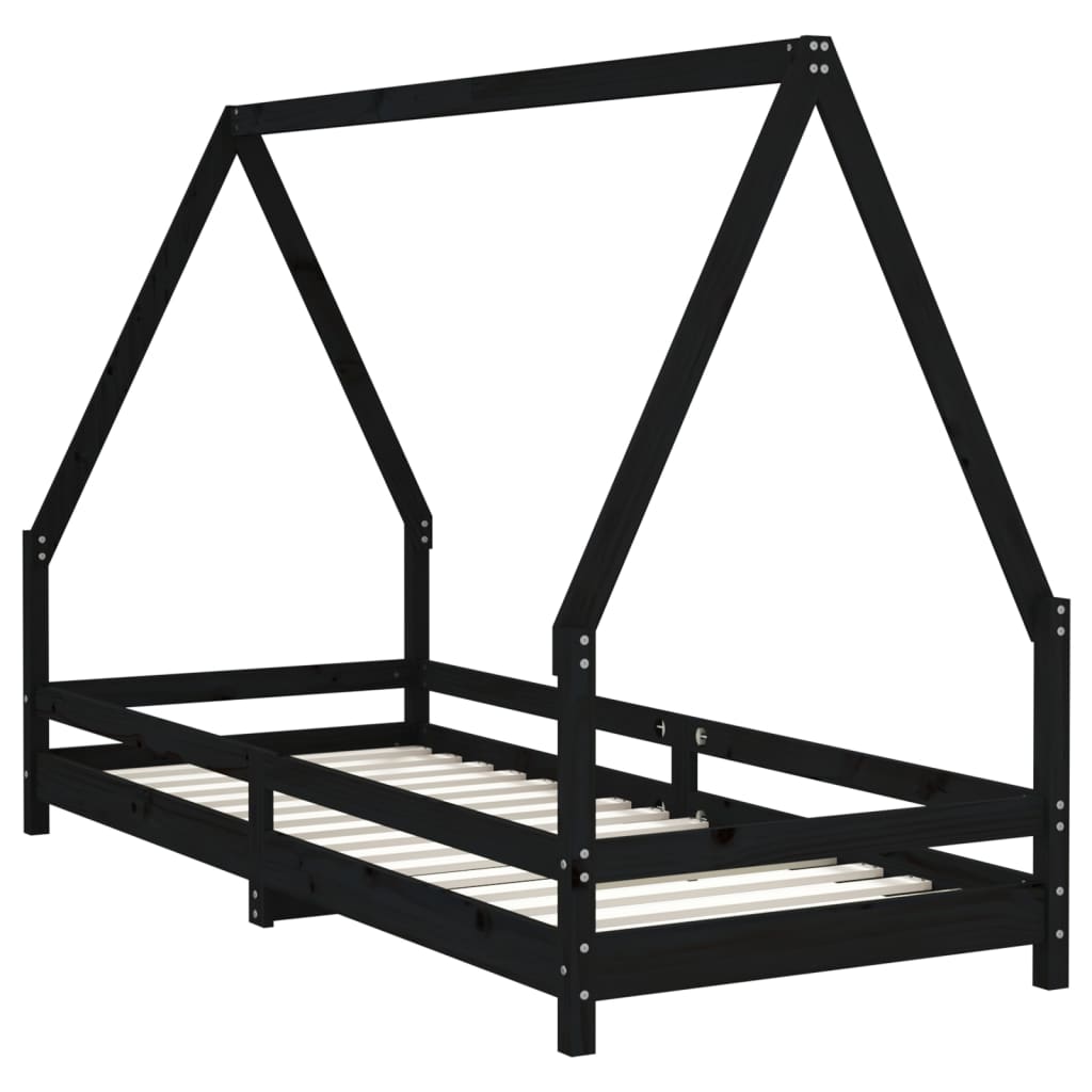 Children's bed black 90x200 cm solid pine wood