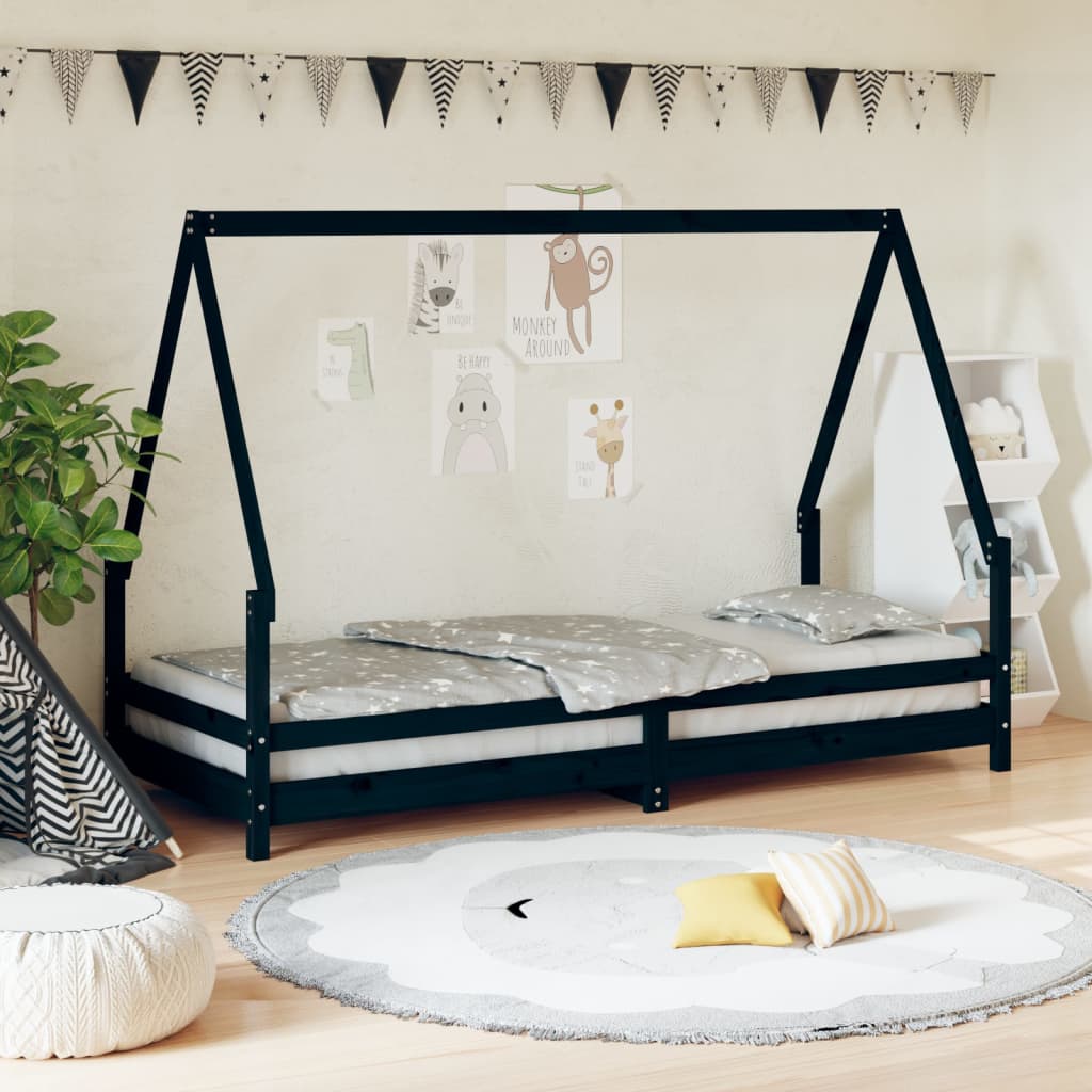 Children's bed black 90x200 cm solid pine wood