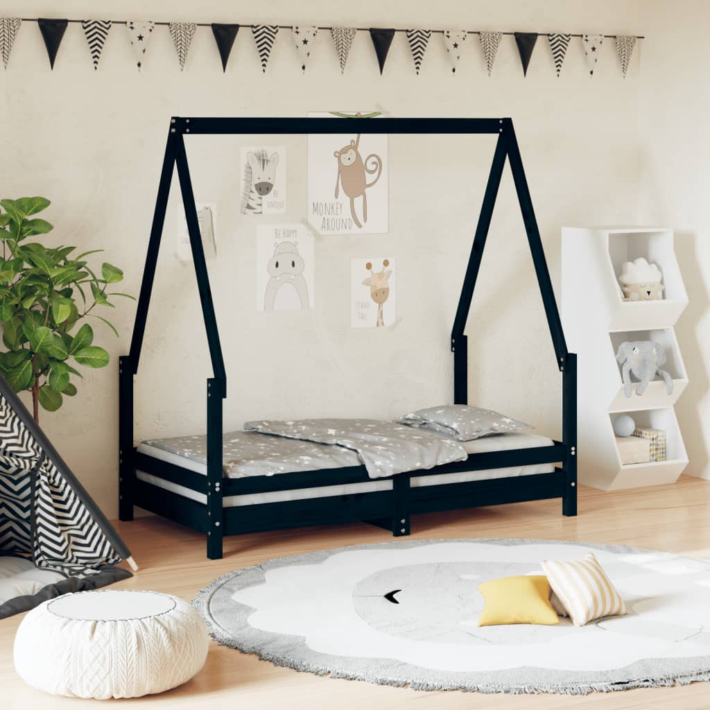 Children's bed black 70x140 cm solid pine wood