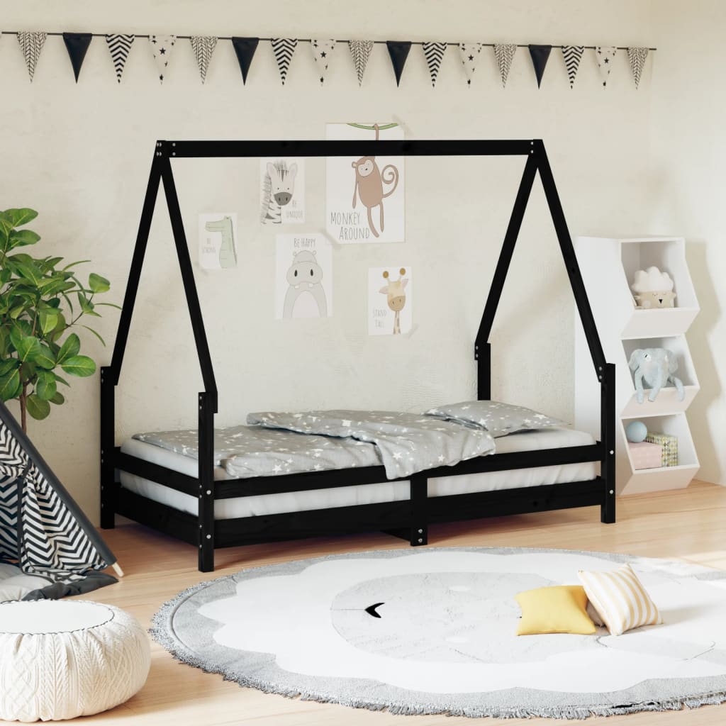 Children's bed black 80x160 cm solid pine wood