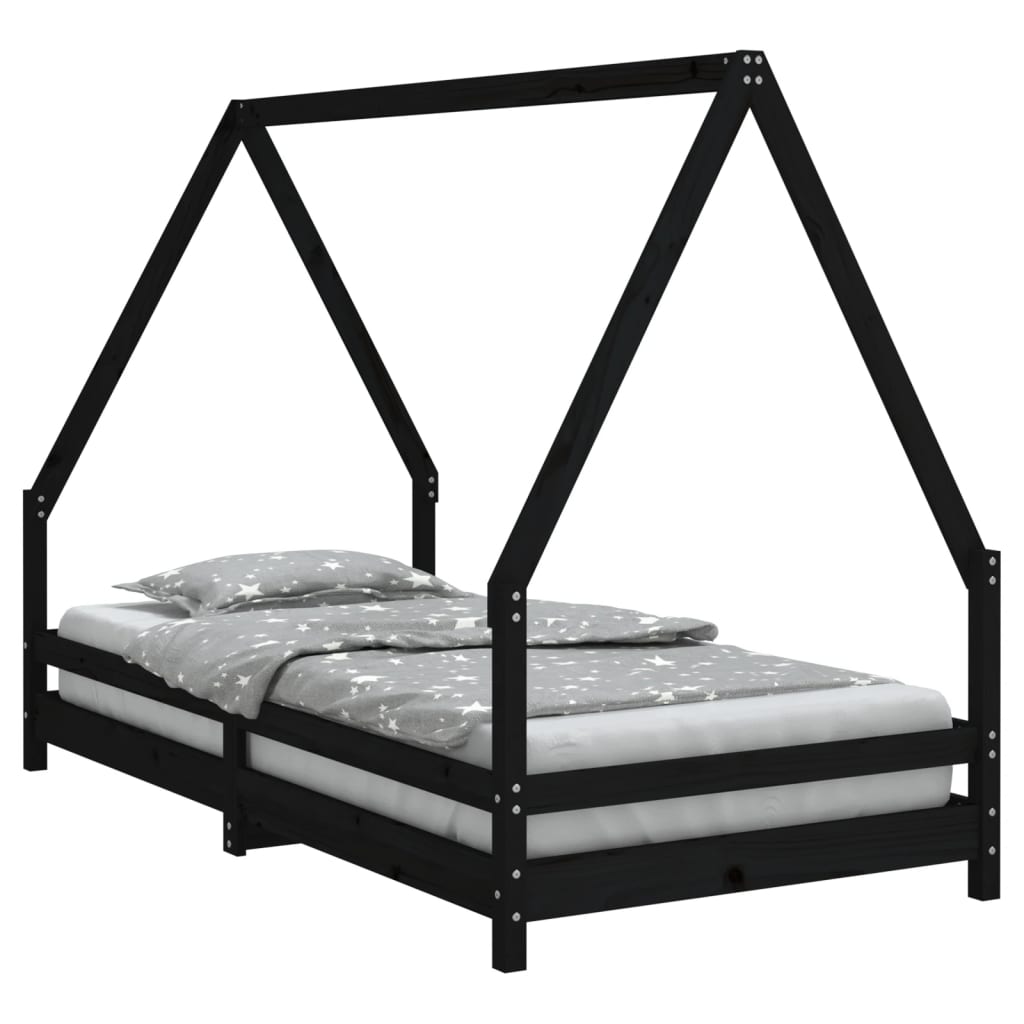 Children's bed black 90x190 cm solid pine wood