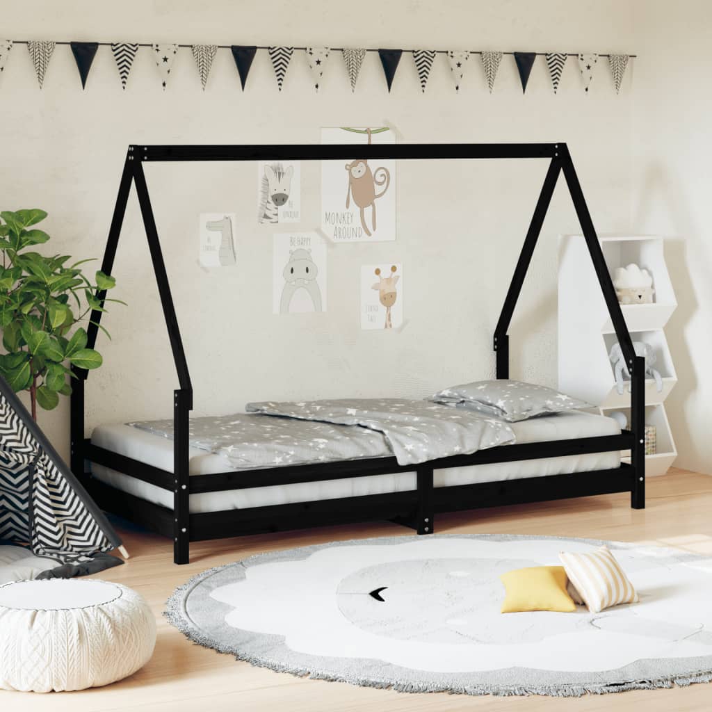 Children's bed black 90x190 cm solid pine wood