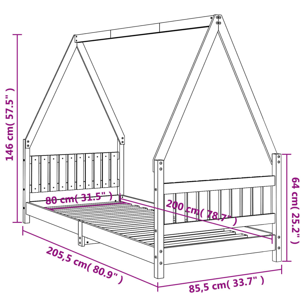 Children's bed 80x200 cm solid pine wood