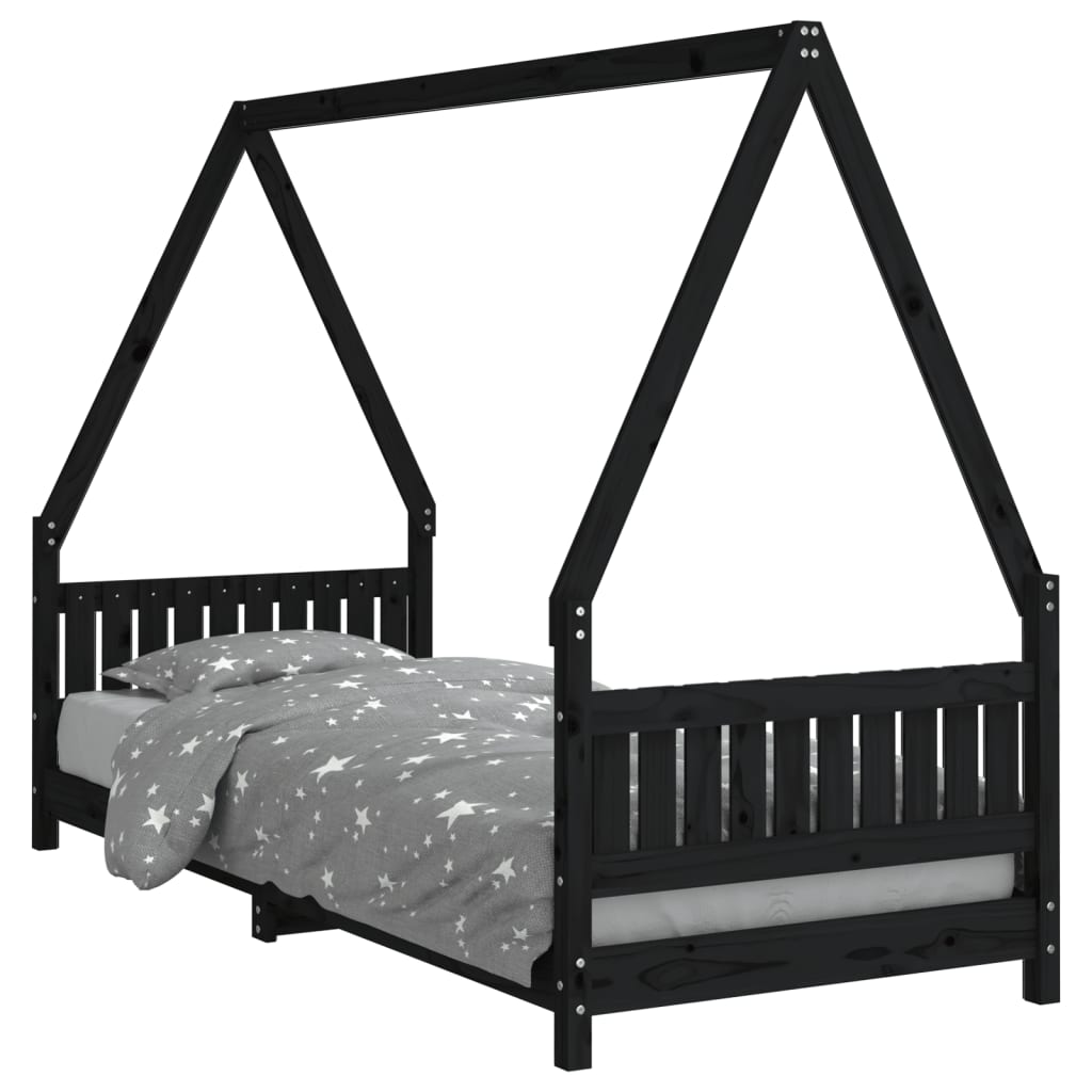 Children's bed black 80x200 cm solid pine wood