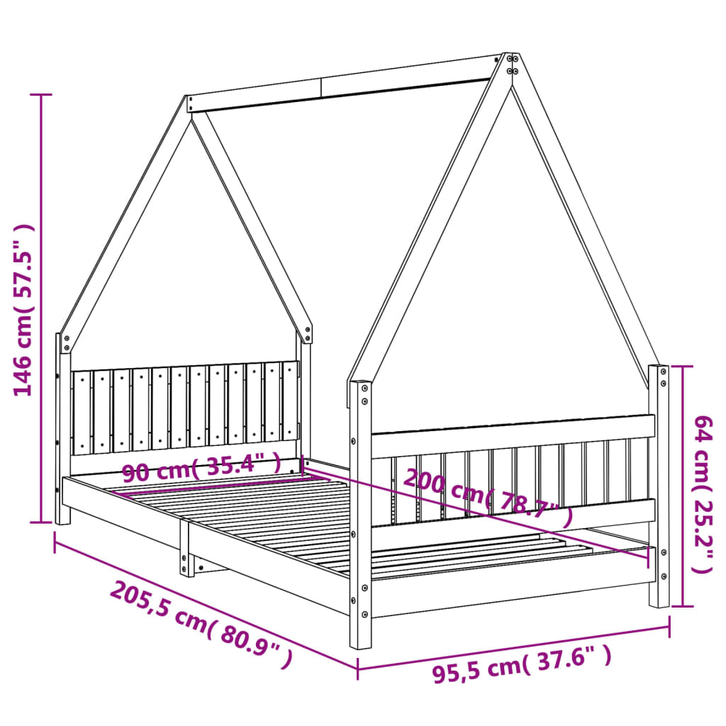 Children's bed white 90x200 cm solid pine wood