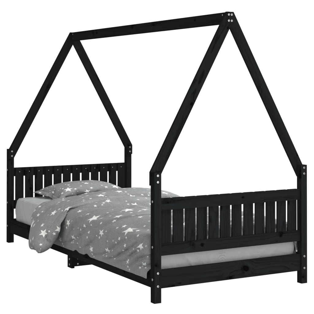 Children's bed black 90x200 cm solid pine wood