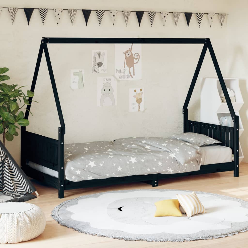 Children's bed black 90x200 cm solid pine wood