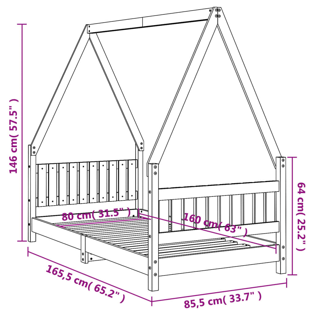 Children's bed 80x160 cm solid pine wood