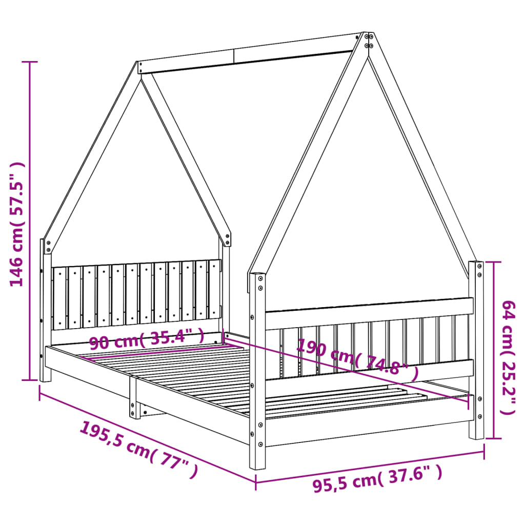 Children's bed white 90x190 cm solid pine wood