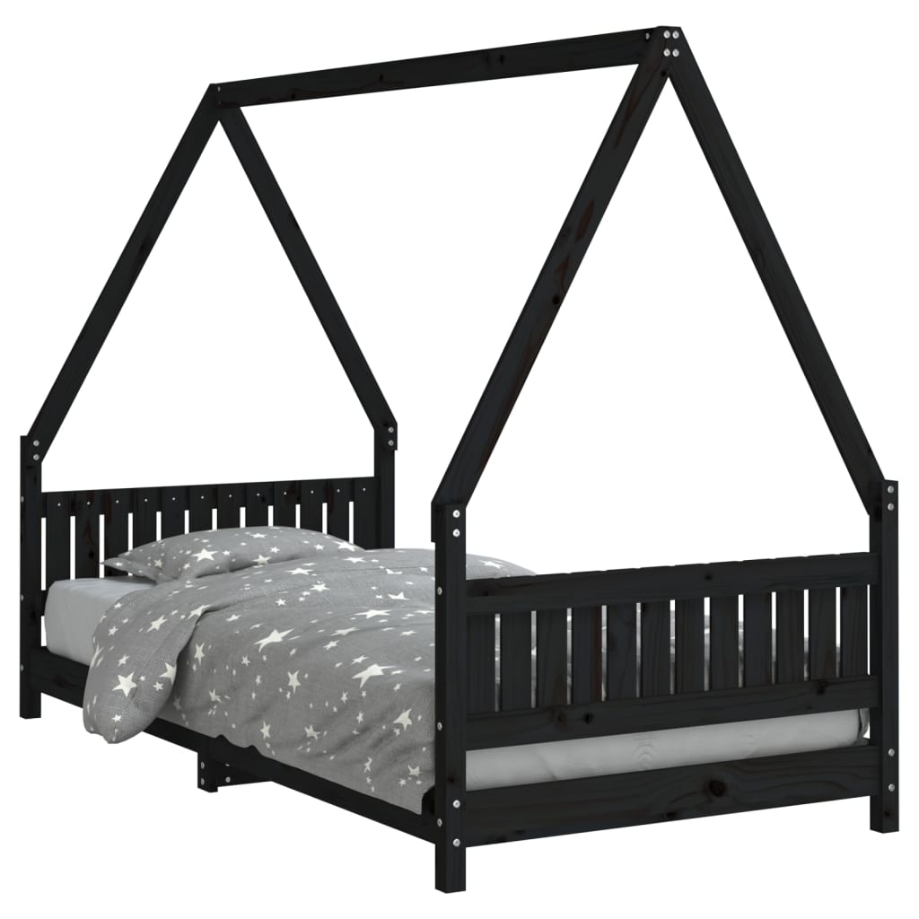 Children's bed black 90x190 cm solid pine wood