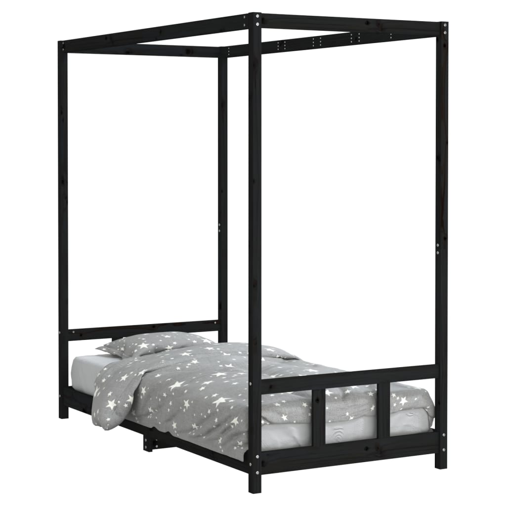 Children's bed black 90x190 cm solid pine wood