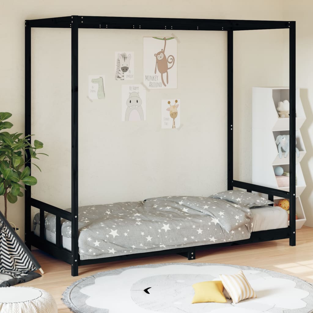 Children's bed black 90x190 cm solid pine wood