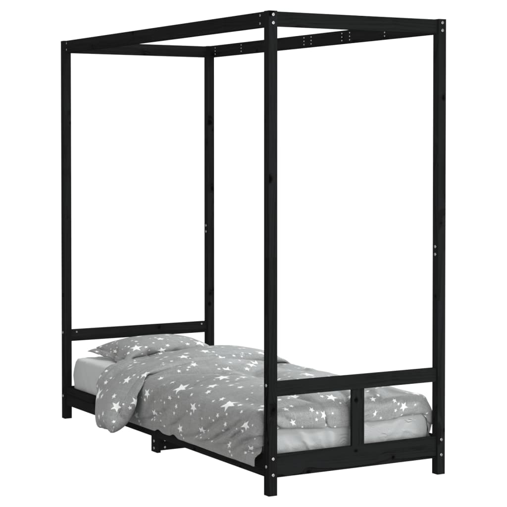 Children's bed black 80x200 cm solid pine wood