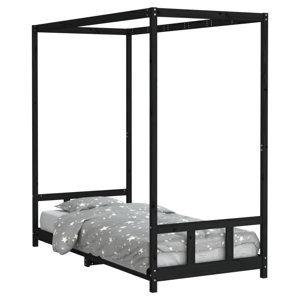 Children's bed black 90x200 cm solid pine wood