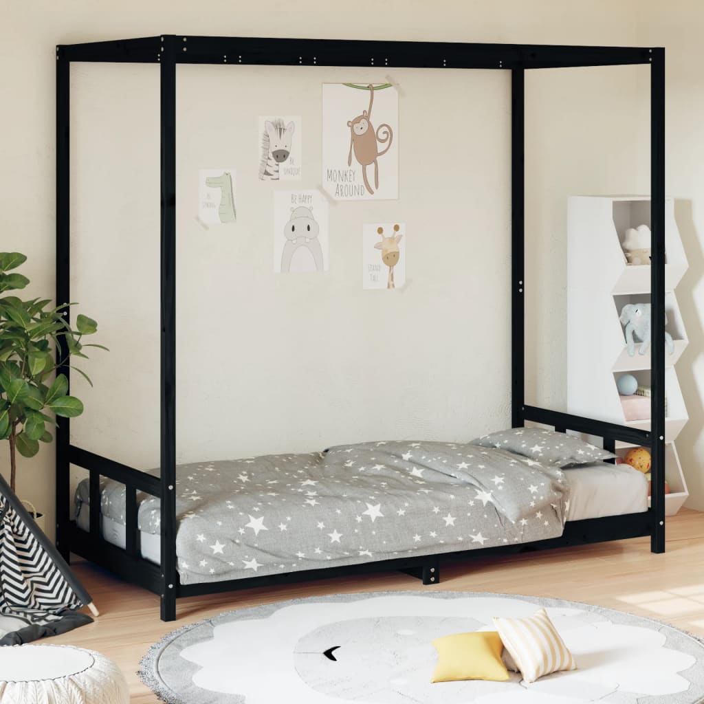 Children's bed black 90x200 cm solid pine wood