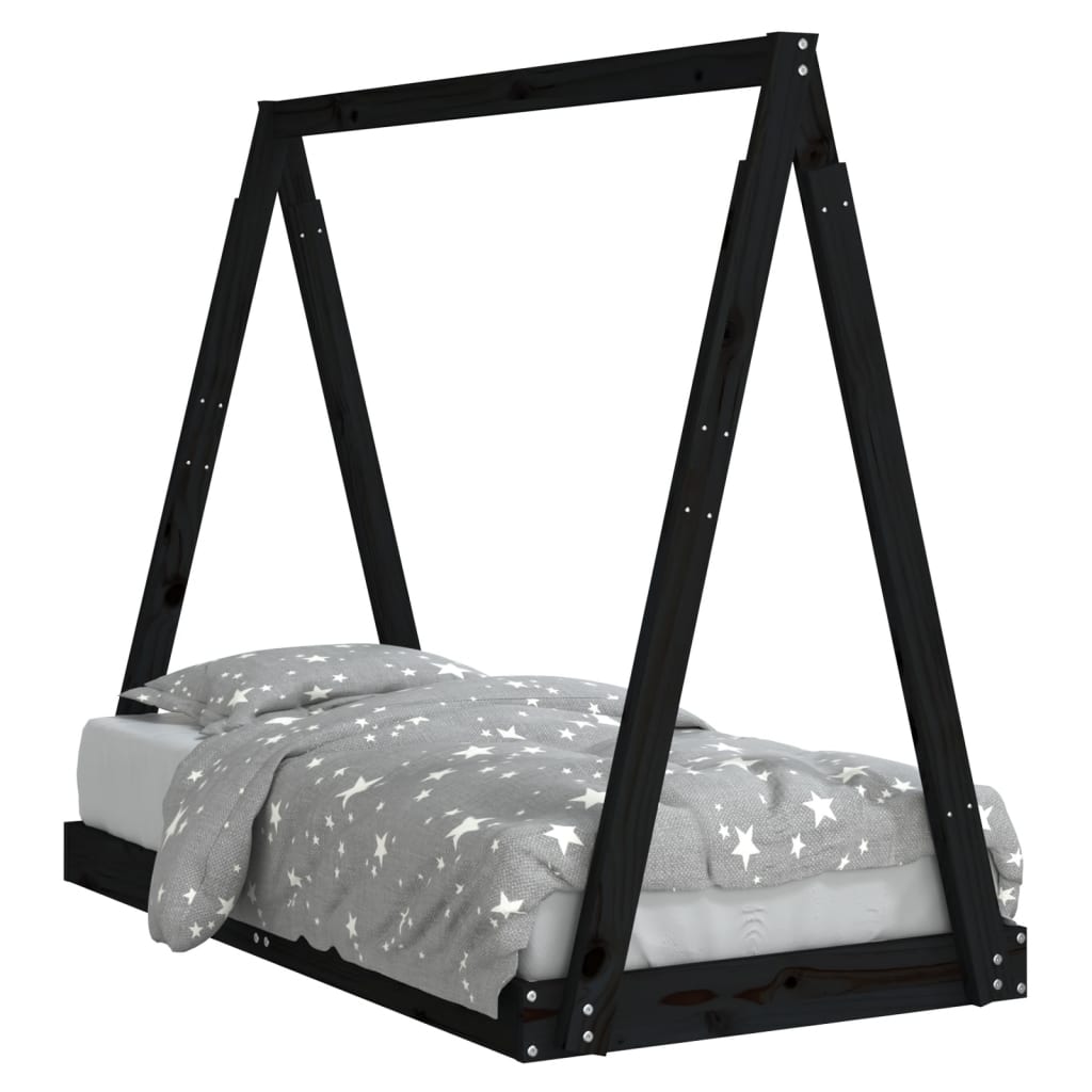 Children's bed black 70x140 cm solid pine wood