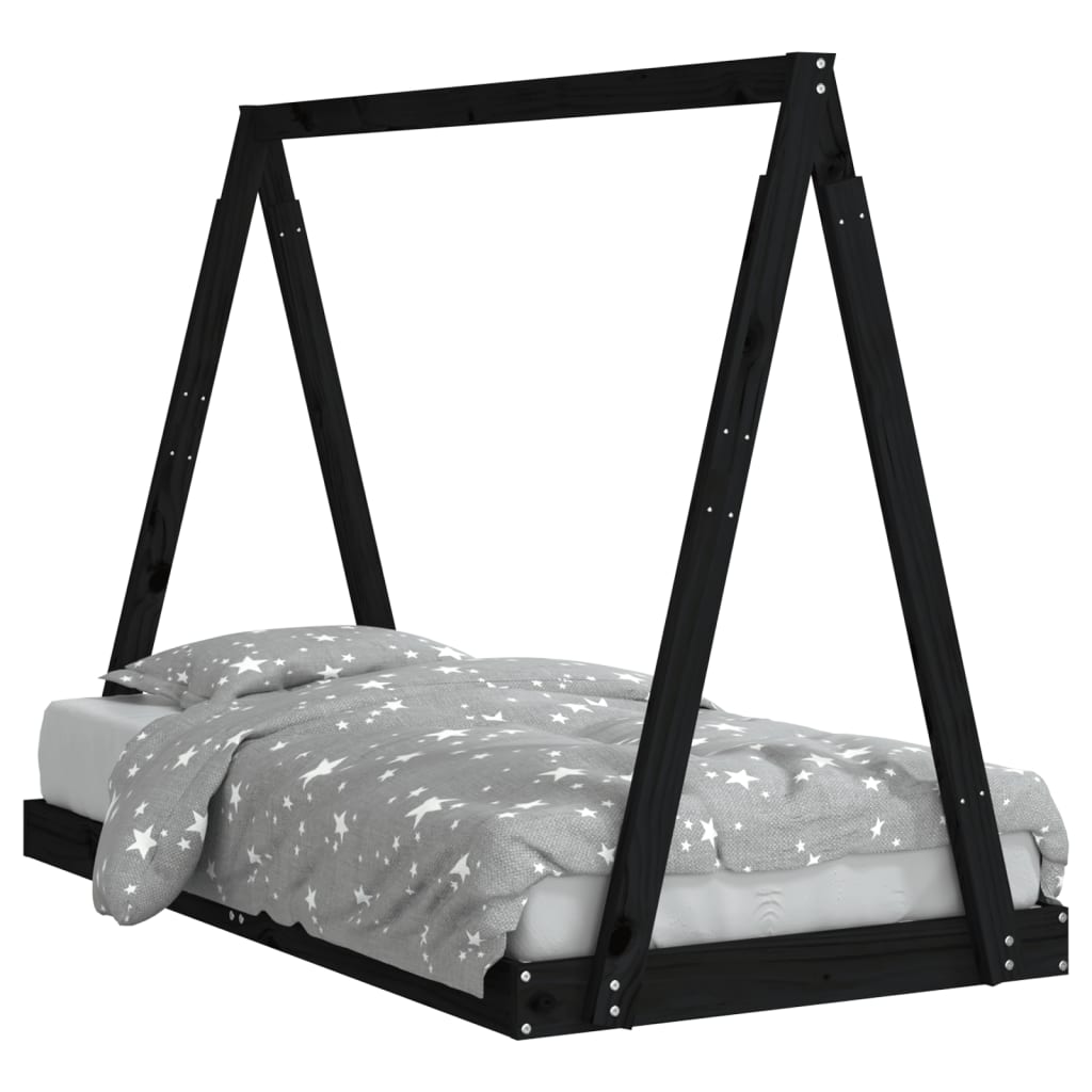 Children's bed black 80x160 cm solid pine wood