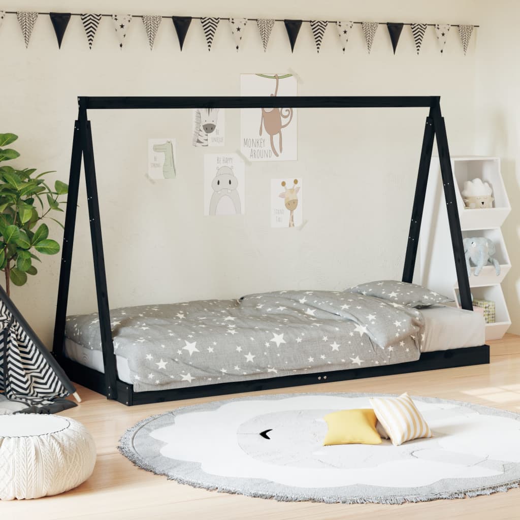 Children's bed black 90x190 cm solid pine wood