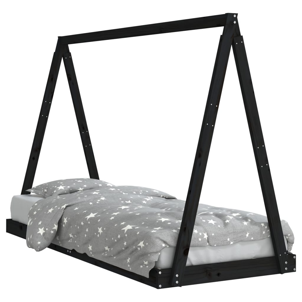 Children's bed black 80x200 cm solid pine wood