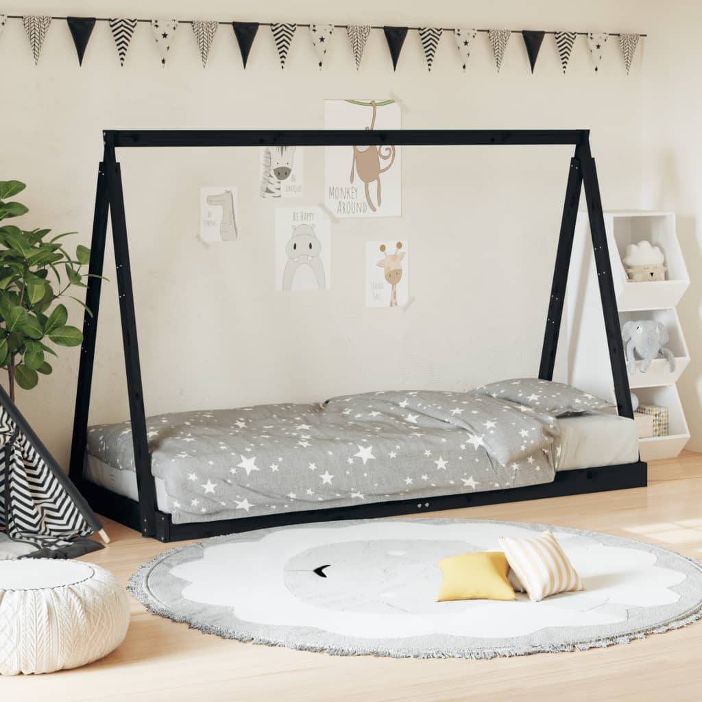 Children's bed black 80x200 cm solid pine wood