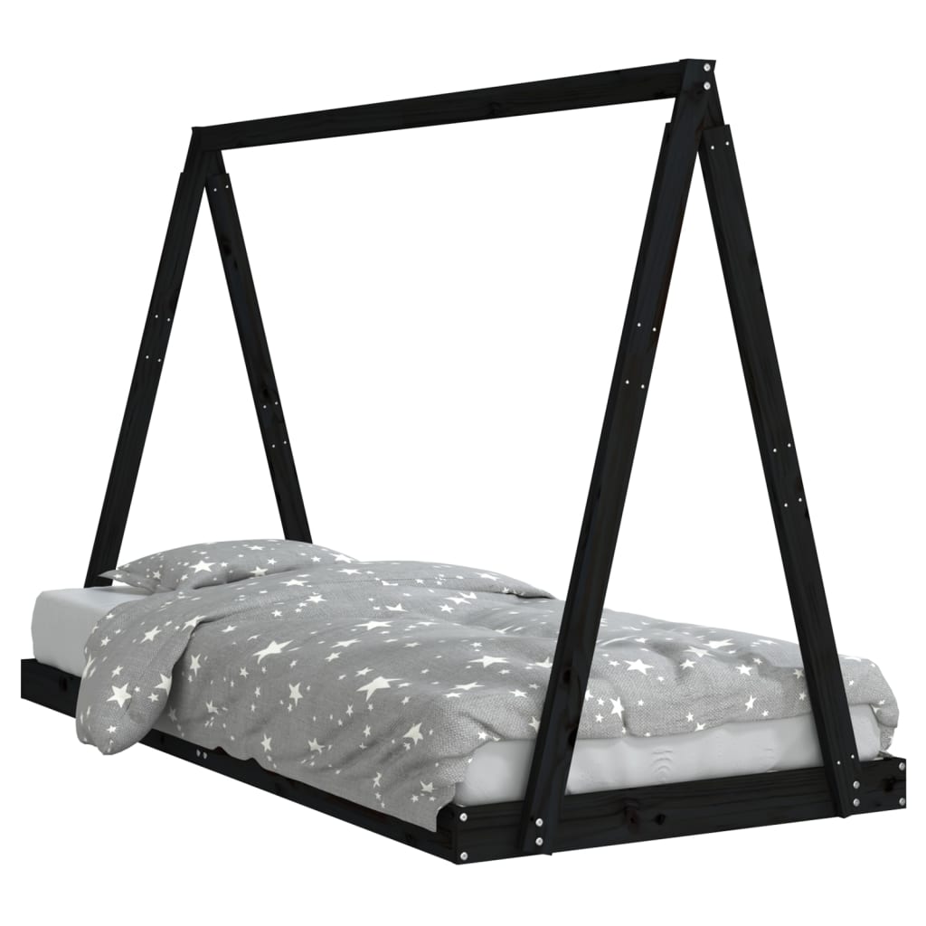 Children's bed black 90x200 cm solid pine wood