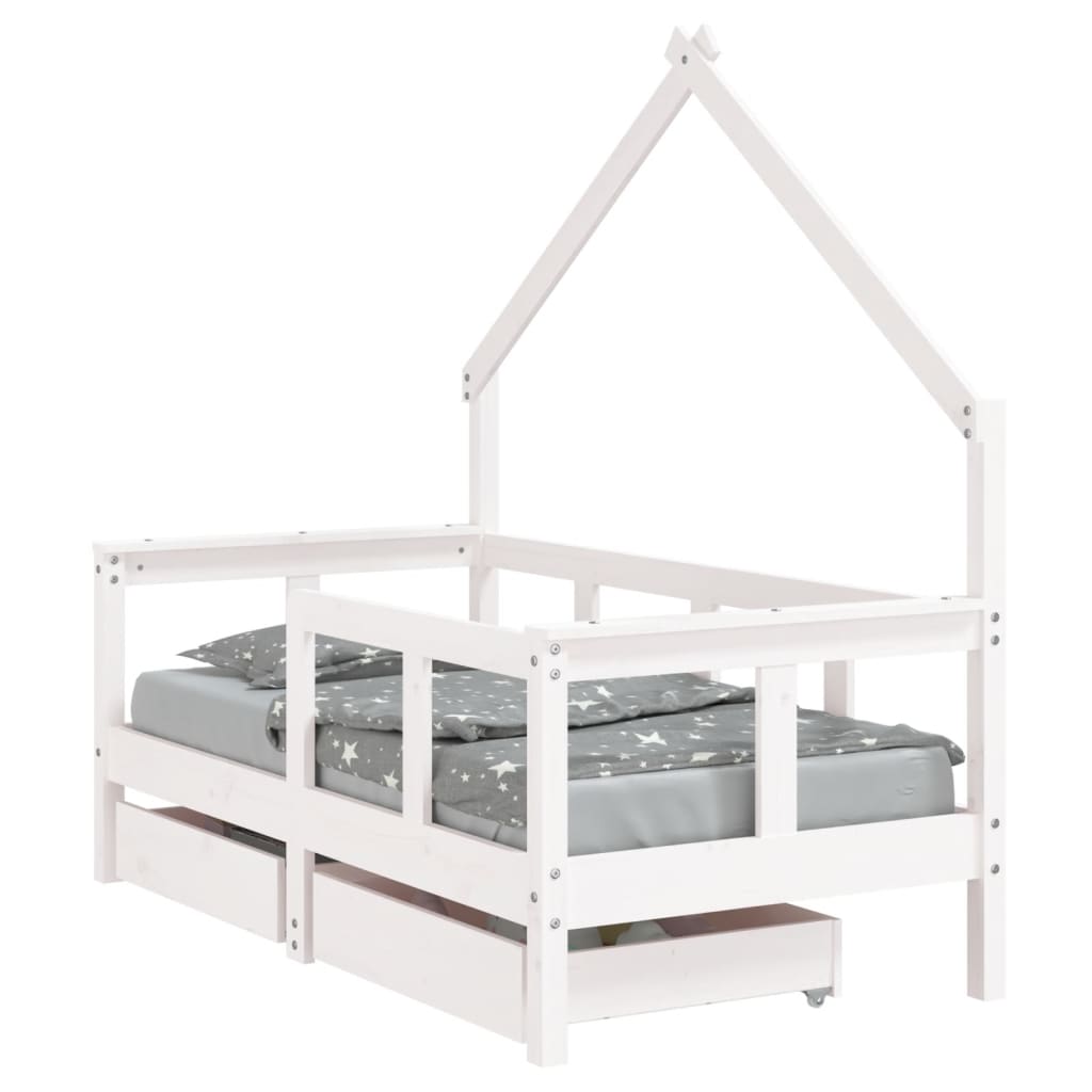 Children's bed with drawers white 70x140 cm solid pine wood