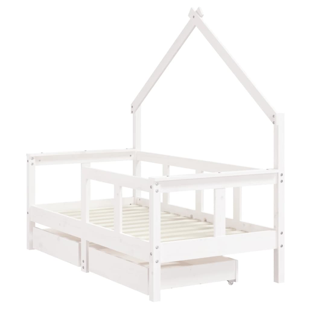 Children's bed with drawers white 70x140 cm solid pine wood