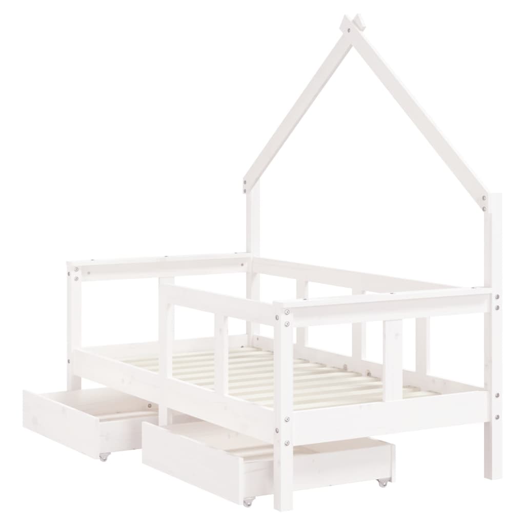 Children's bed with drawers white 70x140 cm solid pine wood