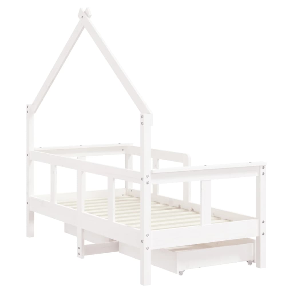 Children's bed with drawers white 70x140 cm solid pine wood