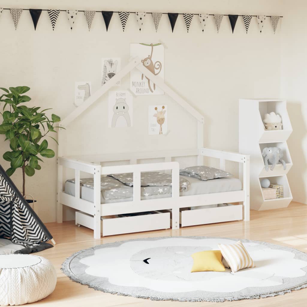 Children's bed with drawers white 70x140 cm solid pine wood