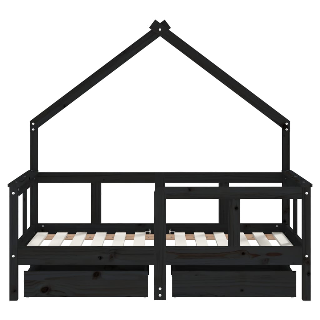 Children's bed with drawers black 70x140 cm solid pine wood