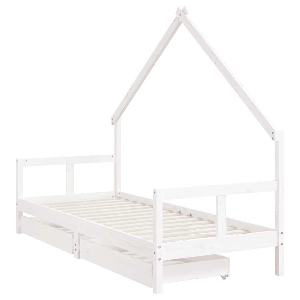 Children's bed with drawers white 80x200 cm solid pine wood