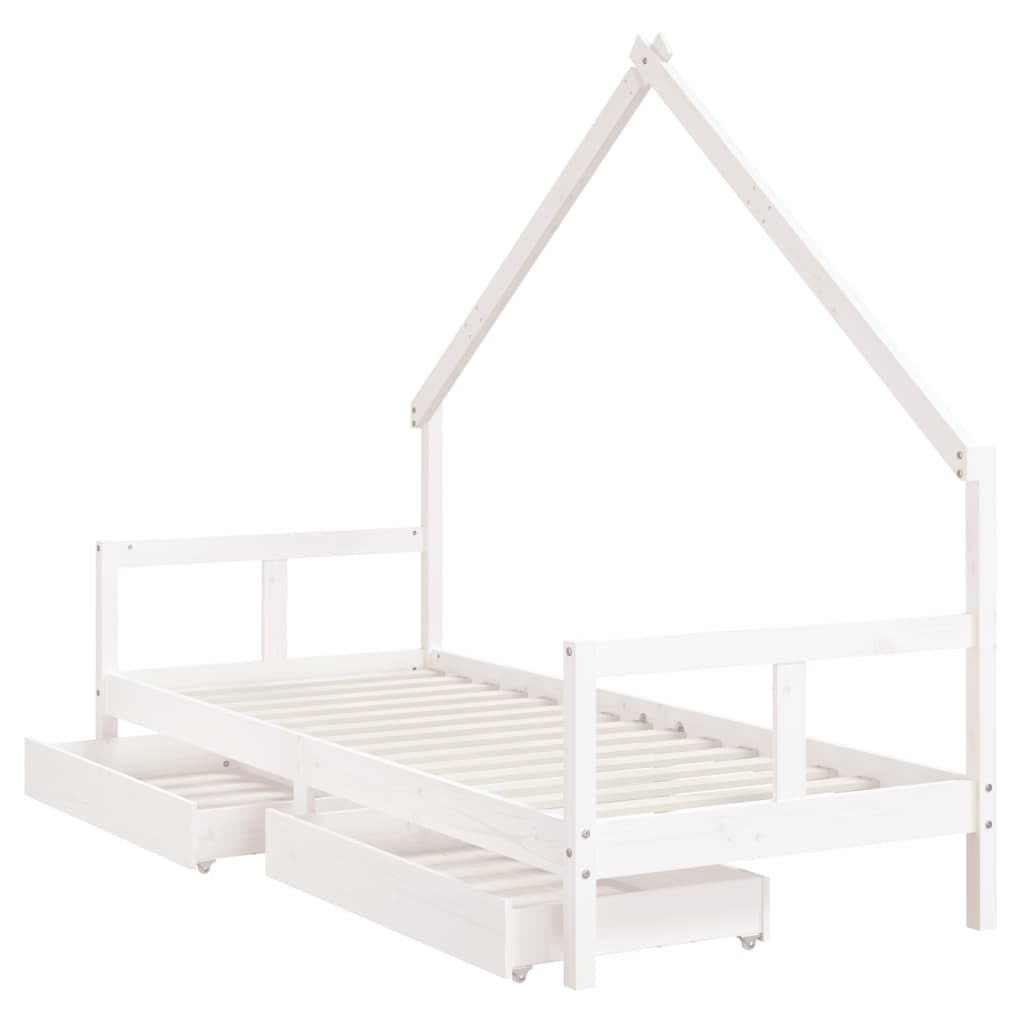 Children's bed with drawers white 80x200 cm solid pine wood