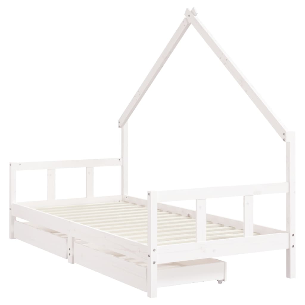 Children's bed with drawers white 90x200 cm solid pine wood