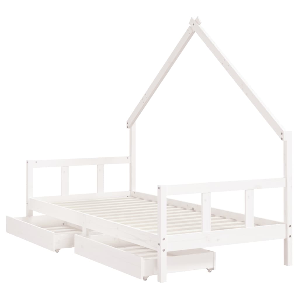 Children's bed with drawers white 90x200 cm solid pine wood