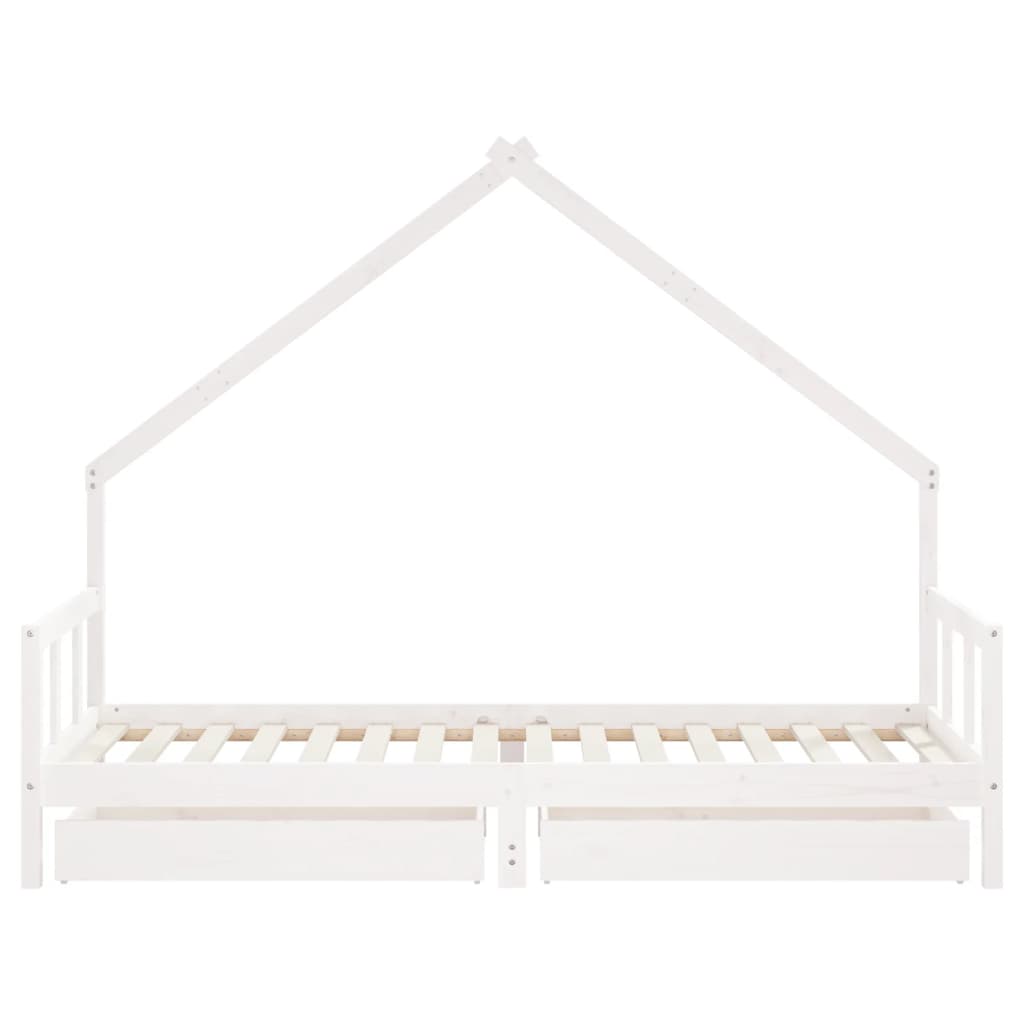 Children's bed with drawers white 90x200 cm solid pine wood