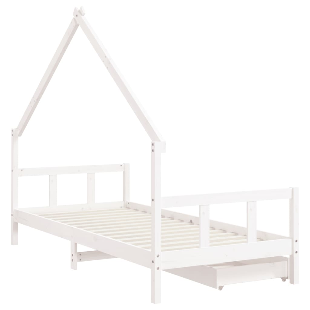 Children's bed with drawers white 90x200 cm solid pine wood