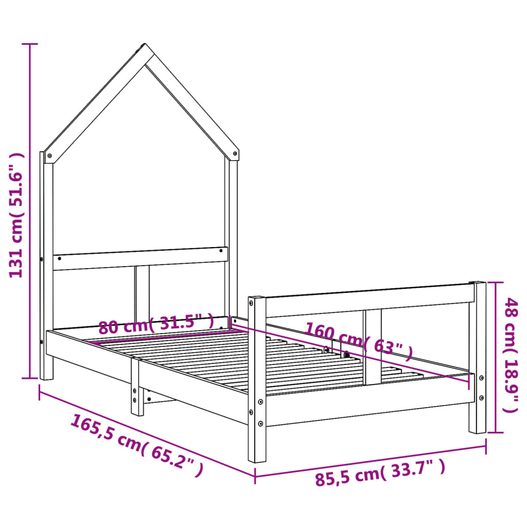 Children's bed 80x160 cm solid pine wood